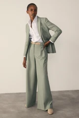 Clever Wool Blend Lyon Palazzo Trousers Sage Green