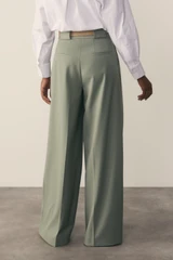 Clever Wool Blend Lyon Palazzo Trousers Sage Green