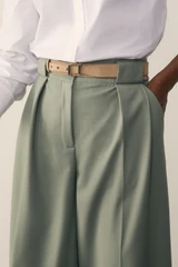 Clever Wool Blend Lyon Palazzo Trousers Sage Green