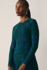Varenna Jacquard Knit Dress Green And Navy