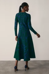 Varenna Jacquard Knit Dress Green And Navy