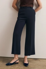 Clever Crepe Cropped Adelaide Wide-Leg Trousers Navy