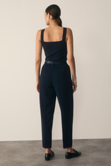 Clever Crepe Siena Slim Barrel-Leg Trousers Navy