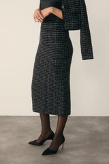 Hampton Tweed Knit Skirt Black And Ivory