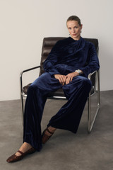 Lyon Velvet Palazzo Trousers Navy