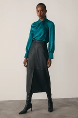 Ocana Satin Long Sleeve Blouse Kingfisher Blue