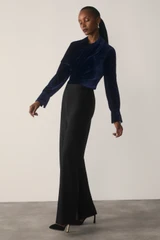 Ocana Velvet Long Sleeve Blouse Navy