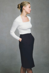Clever Crepe Draped Pencil Skirt Navy
