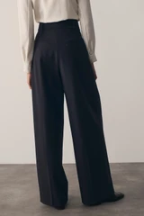 Clever Wool Blend Cortona Wide-Leg Trousers Navy