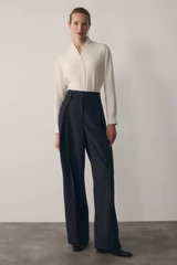 Clever Wool Blend Cortona Wide-Leg Trousers Navy