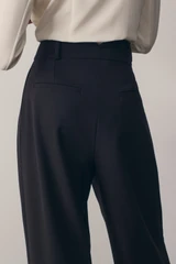 Clever Wool Blend Cortona Wide-Leg Trousers Navy