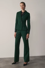 Clever Wool Blend Alzira Straight Flared Trousers Forest Green