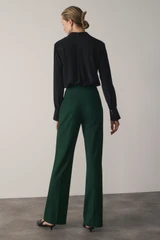 Clever Wool Blend Alzira Straight Flared Trousers Forest Green
