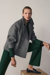Clever Wool Blend Alzira Straight Flared Trousers Forest Green