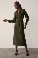 Aurellie Wave Pleat Dress Olive Green