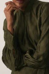 Aurellie Wave Pleat Dress Olive Green
