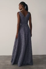 Lorenne Embroided Lace Gown Grey