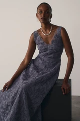 Lorenne Embroided Lace Gown Grey