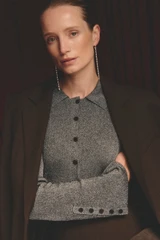 Messina Metallic Knit Top Soft Pewter