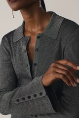 Messina Metallic Knit Top Soft Pewter