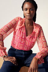 Islington Blouse Pink Check Crinkled Silk Georgette Islington Blouse Pink Check Crinkled Silk Georgette