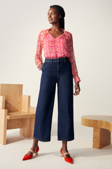 Islington Blouse Pink Check Crinkled Silk Georgette Islington Blouse Pink Check Crinkled Silk Georgette
