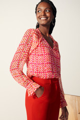 Islington Blouse Pink Check Crinkled Silk Georgette Islington Blouse Pink Check Crinkled Silk Georgette