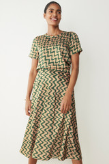 Roche Tee Green And Sand Wave Print Silk Satin Roche Tee Green And Sand Wave Print Silk Satin