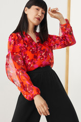Kallithea Blouse Red Watercolour Floral Silk Chiffon Kallithea Blouse Red Watercolour Floral Silk Chiffon