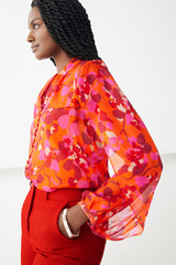 Kallithea Blouse Red Watercolour Floral Silk Chiffon Kallithea Blouse Red Watercolour Floral Silk Chiffon