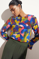 Ellesmere Blouse Multicoloured Brushstroke Print Silk Ellesmere Blouse Multicoloured Brushstroke Print Silk