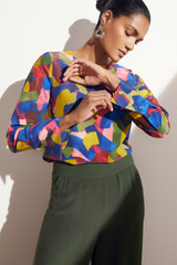 Ellesmere Blouse Multicoloured Brushstroke Print Silk Ellesmere Blouse Multicoloured Brushstroke Print Silk