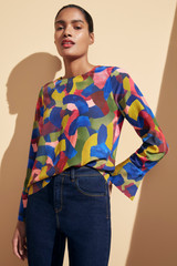 Ellesmere Blouse Multicoloured Brushstroke Print Silk Ellesmere Blouse Multicoloured Brushstroke Print Silk