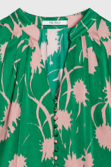 Rosaville Blouse Bright Green And Rose Pink Ikat Floral Print Silk Satin Rosaville Blouse Bright Green And Rose Pink Ikat Floral Print Silk Satin