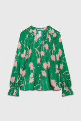 Rosaville Blouse Bright Green And Rose Pink Ikat Floral Print Silk Satin Rosaville Blouse Bright Green And Rose Pink Ikat Floral Print Silk Satin