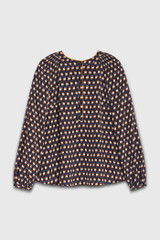 Corsica Blouse Navy Multicolour Ikat Geo Print Silk Corsica Blouse Navy Multicolour Ikat Geo Print Silk