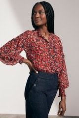 Edenvale Blouse Red Multicolour Ditsy Floral Print Crinkled Georgette Edenvale Blouse Red Multicolour Ditsy Floral Print Crinkled Georgette