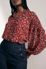 Edenvale Blouse Red Multicolour Ditsy Floral Print Crinkled Georgette Edenvale Blouse Red Multicolour Ditsy Floral Print Crinkled Georgette