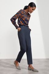 Roseby Blouse Toffee And Navy Floral Print Textured Silk Roseby Blouse Toffee And Navy Floral Print Textured Silk