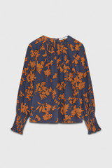 Roseby Blouse Toffee And Navy Floral Print Textured Silk Roseby Blouse Toffee And Navy Floral Print Textured Silk