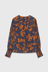 Roseby Blouse Toffee And Navy Floral Print Textured Silk Roseby Blouse Toffee And Navy Floral Print Textured Silk