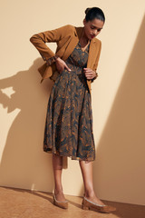 Vieste Dress Navy And Toffee Shell Print Vieste Dress Navy And Toffee Shell Print