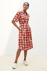 Liberta Dress Terracotta Red And Ivory Wave Print Silk Liberta Dress Terracotta Red And Ivory Wave Print Silk