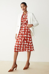 Liberta Dress Terracotta Red And Ivory Wave Print Silk Liberta Dress Terracotta Red And Ivory Wave Print Silk