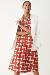 Liberta Dress Terracotta Red And Ivory Wave Print Silk Liberta Dress Terracotta Red And Ivory Wave Print Silk