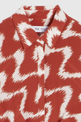 Liberta Dress Terracotta Red And Ivory Wave Print Silk Liberta Dress Terracotta Red And Ivory Wave Print Silk