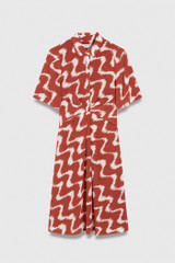 Liberta Dress Terracotta Red And Ivory Wave Print Silk