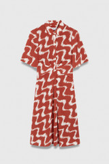 Liberta Dress Terracotta Red And Ivory Wave Print Silk Liberta Dress Terracotta Red And Ivory Wave Print Silk