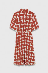 Liberta Dress Terracotta Red And Ivory Wave Print Silk Liberta Dress Terracotta Red And Ivory Wave Print Silk