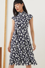 Mirabello Dress Navy And Ivory Abstract Print Crepe Mirabello Dress Navy And Ivory Abstract Print Crepe